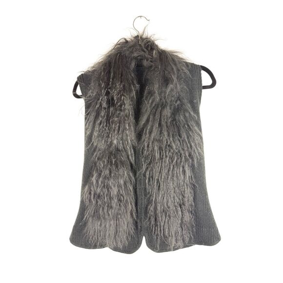 Olive Olivia wool knitted faux fur vest- size m - Picture 1 of 6